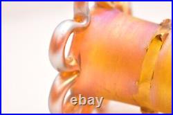 LCT Tiffany Gold Aurene Iridescent SIGNED Art Glass Flower Petal Vase Favrile