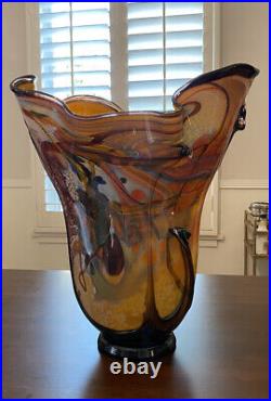 LUCY CHAMBERLAIN Free-form Art Glass Vessel Vase Signed