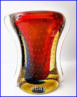 LUIGI ONESTO Murano Italy Sommerso Glass Vase Signed & Original Label