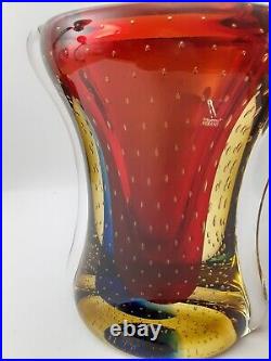 LUIGI ONESTO Murano Italy Sommerso Glass Vase Signed & Original Label