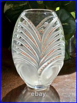 Lalique Chamarel Vase Orange Enamel Decorations Mint Condition Signed Authentic