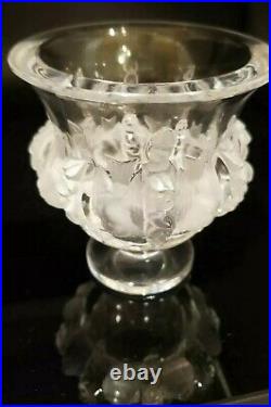 Lalique Crystal Dampierre With Frosted Birds & Alternating Vines Vase Bowl