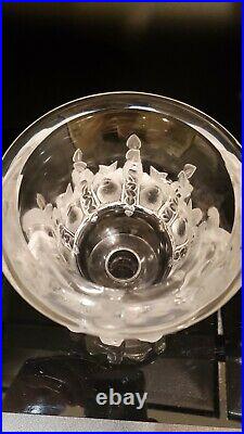 Lalique Crystal Dampierre With Frosted Birds & Alternating Vines Vase Bowl