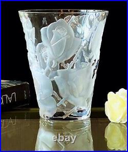 Lalique Ispahan Roses Vase Finest French Crystal 9.5 Tall Signed Mint Gorgeous