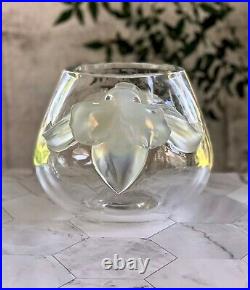 Lalique Orchidee (Orchid) Vase Clear Crystal with attached Opalescent Orchids