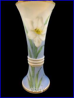 Large Bristol Glass Vase, Hand Blown, Hand Painted, Signed P. Con(nin) Very Rare