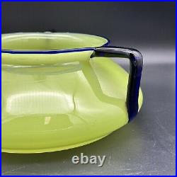 Large Czech Loetz Art Deco Glass Tango Green & Blue Handle Vase Signed