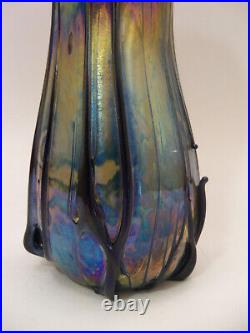 Large Iridescent Applied Hand Blown Art Glass Vase Signed & Dated 1973