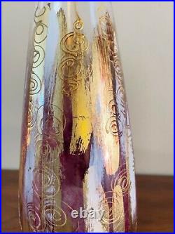 Large Italian Art Glass Vase Abstract Hand Painted Signed Blown Glass Vase