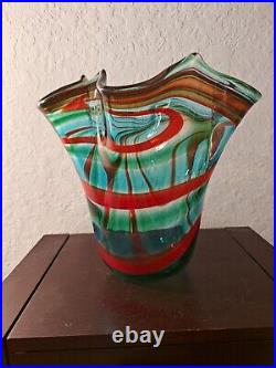 Large Murano Glass Signed Mellara L. Freeform Vase LUIGI MELLARA Artist Italy
