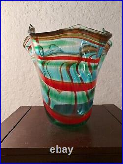 Large Murano Glass Signed Mellara L. Freeform Vase LUIGI MELLARA Artist Italy