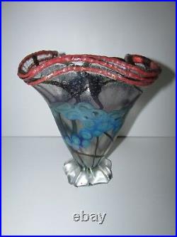 Large Signed Nick Delmatto Iridescent Art Glass Vase 340