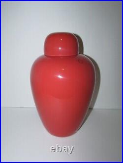Large Signed Venini Murano Art Glass Red Ginger Jar/ Lidded Vase 676