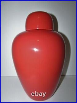 Large Signed Venini Murano Art Glass Red Ginger Jar/ Lidded Vase 676