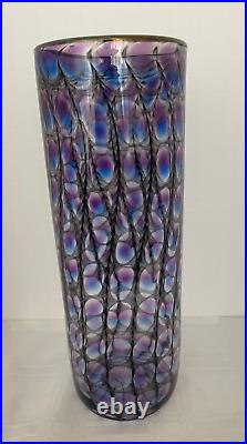 Large Tom Philabaum Art Glass Reptilian Series Iridescent Vase Signed Dated 1995