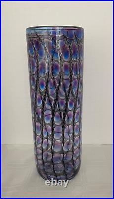 Large Tom Philabaum Art Glass Reptilian Series Iridescent Vase Signed Dated 1995