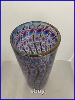 Large Tom Philabaum Art Glass Reptilian Series Iridescent Vase Signed Dated 1995