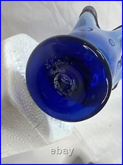 Lawrence Ruskin Signed Vase Art Glass Blue Mauve Stripes Chihuly School