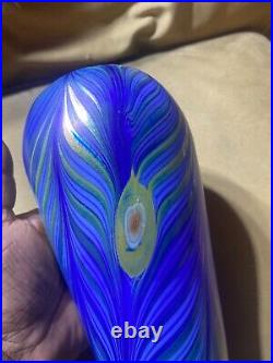 Liberty Village 1979 Art Glass Pulled Feather Iridescent Signed Vase-10.75 Tall