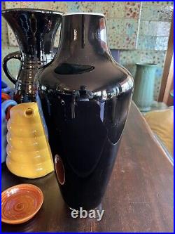 Lovely 16 Hand Blown Black Art Glass Vase Signed Insignia