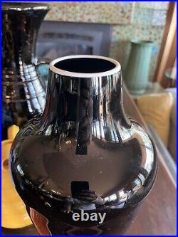 Lovely 16 Hand Blown Black Art Glass Vase Signed Insignia