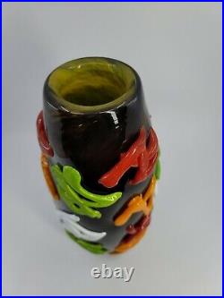 Lrg. 12.5 Art Glass Vase COLORS ON BLACK Signed Minhai Topescu