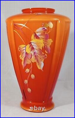 Ltd Ed Fenton Persimmon Amberina Paneled Vase Autumn Leaves Berries Signed