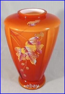 Ltd Ed Fenton Persimmon Amberina Paneled Vase Autumn Leaves Berries Signed