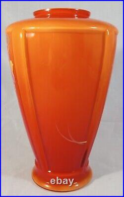 Ltd Ed Fenton Persimmon Amberina Paneled Vase Autumn Leaves Berries Signed