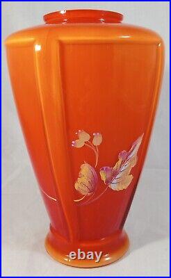 Ltd Ed Fenton Persimmon Amberina Paneled Vase Autumn Leaves Berries Signed