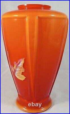 Ltd Ed Fenton Persimmon Amberina Paneled Vase Autumn Leaves Berries Signed