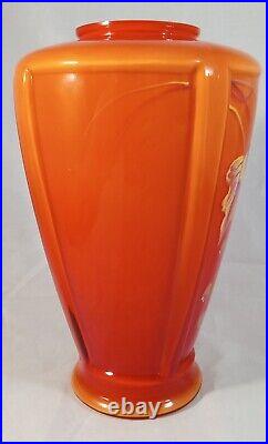 Ltd Ed Fenton Persimmon Amberina Paneled Vase Autumn Leaves Berries Signed