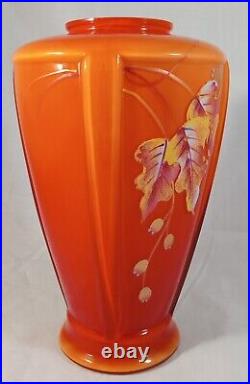 Ltd Ed Fenton Persimmon Amberina Paneled Vase Autumn Leaves Berries Signed