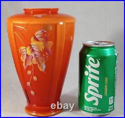 Ltd Ed Fenton Persimmon Amberina Paneled Vase Autumn Leaves Berries Signed