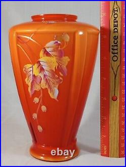 Ltd Ed Fenton Persimmon Amberina Paneled Vase Autumn Leaves Berries Signed