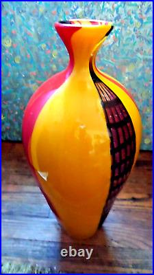 Luca Vidal Glass Windows Vase + battuto Signed/labeled 17.5h Fine condition