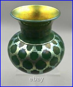 Lundberg Studio Green Iridescent Art Glass Vase Signed Dated
