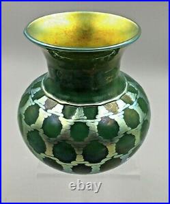 Lundberg Studio Green Iridescent Art Glass Vase Signed Dated