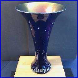 Lundberg Studio Starry Night Art Glass BLUE Luster Trumpet Vase 10.5 SIGNED