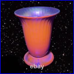Lundberg Studios 1996 Signed Iridescent Orange Art Glass Vase UV Glow Orange VTG