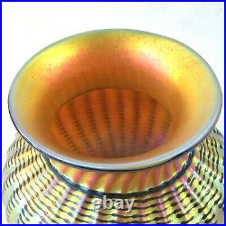 Lundberg Studios 1999 Sign Gold Iridescent Aurene Art Glass Vase 5 1/8h Contemp