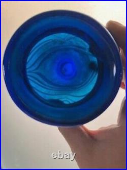 MCM Signed Joe Piasecki Iridescent Multicolored Pulled Feather Art Glass Vase