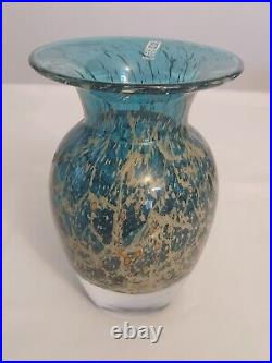 MDINA Malta AQUAMARINE Art Glass VASE Signed w Label SEA SAND Michael Harris