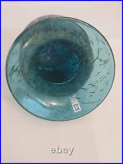 MDINA Malta AQUAMARINE Art Glass VASE Signed w Label SEA SAND Michael Harris