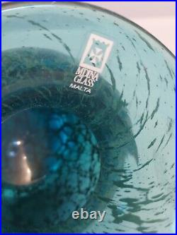 MDINA Malta AQUAMARINE Art Glass VASE Signed w Label SEA SAND Michael Harris