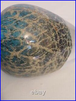 MDINA Malta AQUAMARINE Art Glass VASE Signed w Label SEA SAND Michael Harris