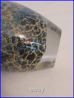 MDINA Malta AQUAMARINE Art Glass VASE Signed w Label SEA SAND Michael Harris