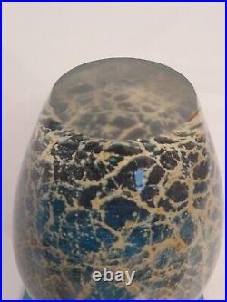 MDINA Malta AQUAMARINE Art Glass VASE Signed w Label SEA SAND Michael Harris