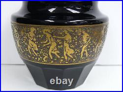 MOSER BOHEMIAN AMETHYST GLASS 4 1/4 SIGNED VASE WithETCHED GILDED BAND