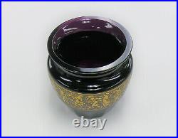MOSER SIGNED BOHEMIAN AMETHYST GLASS 5 VASE WithETCHED GILDED BAND